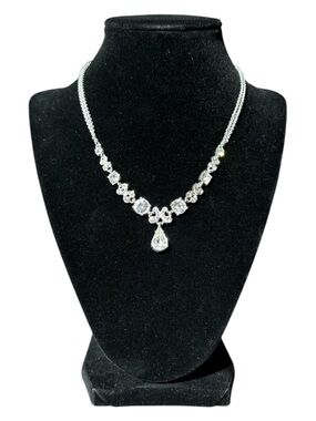 Napier Silver-Tone Clear Crystal Teardrop Pendant Adjustable Necklace